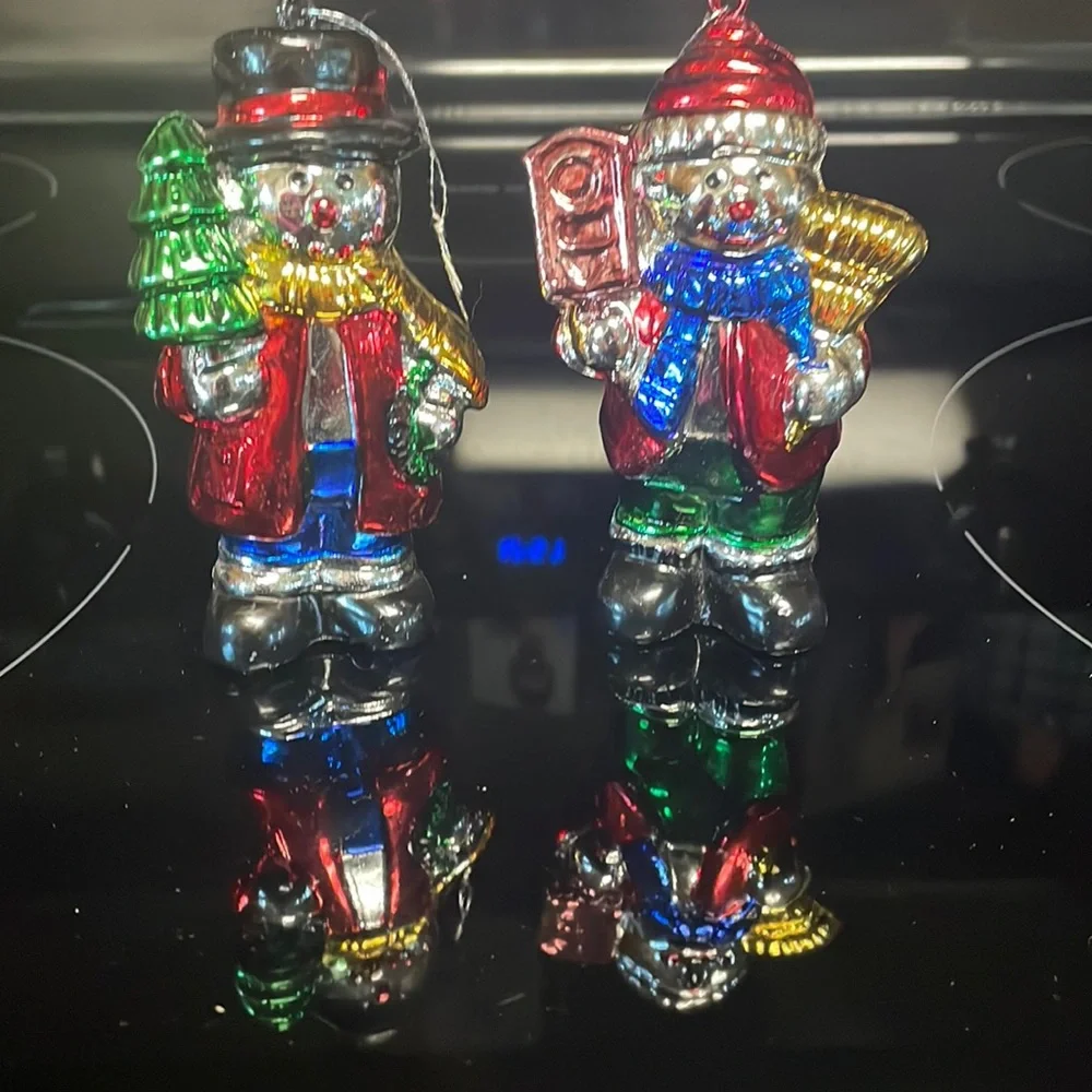 2 Colorful Snowmen Christmas Ornaments